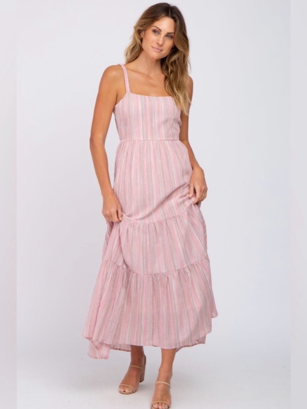 Pinkblush Pink Striped Tiered Maxi Dress